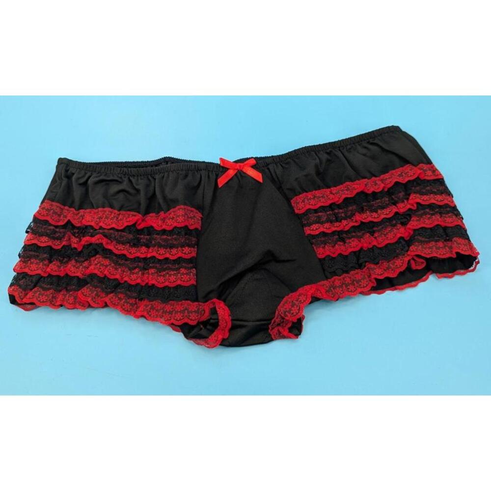Starline Burlesque rhumba Black and Red Lace Ruffle Panties Medium
